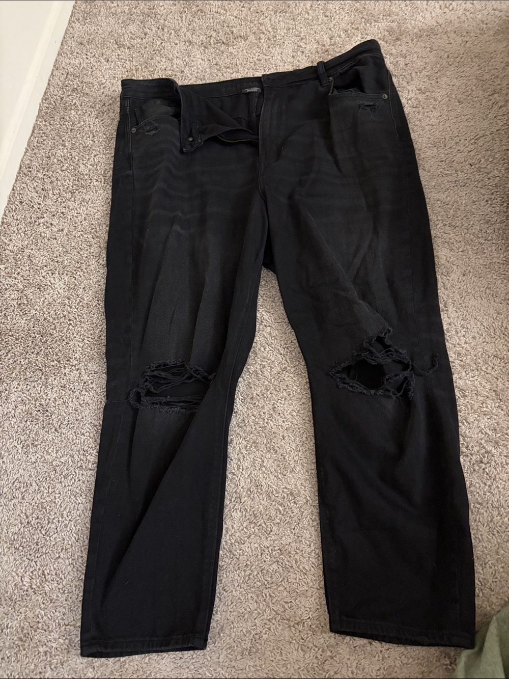 American Eagle Outfitters Black Straight Leg Ripped Jeans